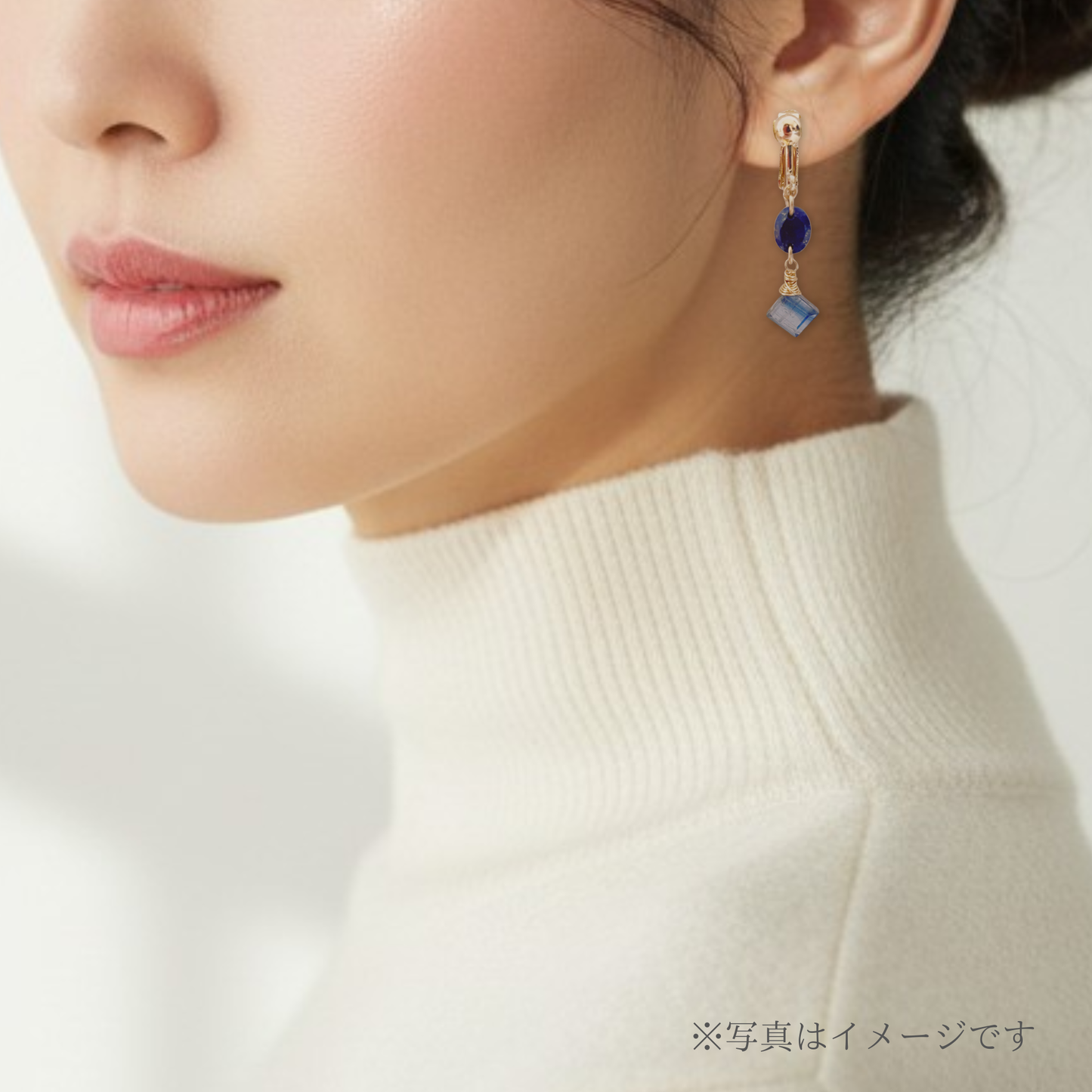 【★送料無料★】✧特別なディナーに✧カイヤナイト×ラピスラズリ ダイヤ＆オーバル イヤリング｜14kgf