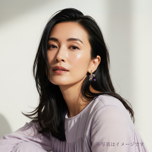 【★送料無料★】【14kgf金属アレルギー対応】2月の誕生石〜ふわり揺れるアメシストイヤリング