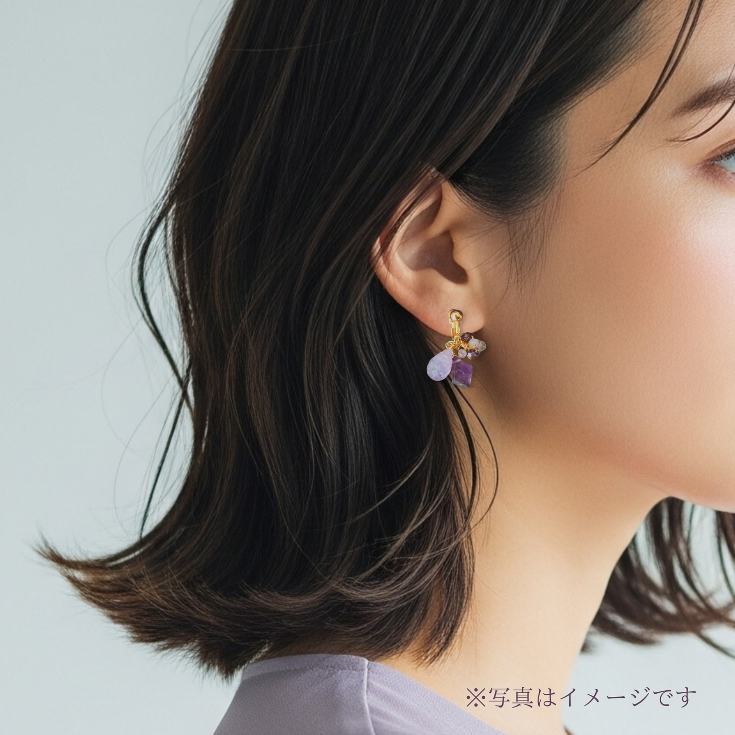 【★送料無料★】2月の誕生石〜優しい色合いが綺麗なラベンダーアメシストイヤリング　天然石【14kgf金属アレルギー対応】