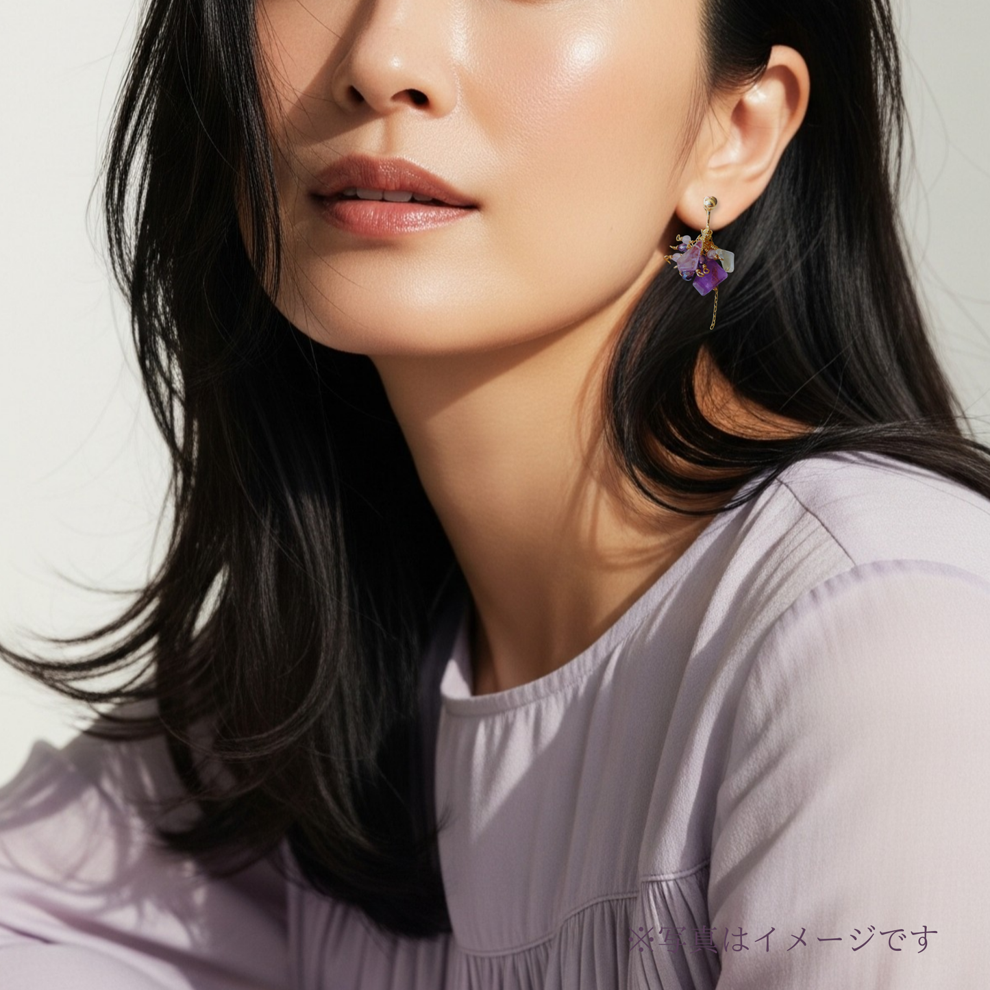 【★送料無料★】【14kgf金属アレルギー対応】 〜2月の誕生石〜 藤の花揺れるアメジストイヤリング