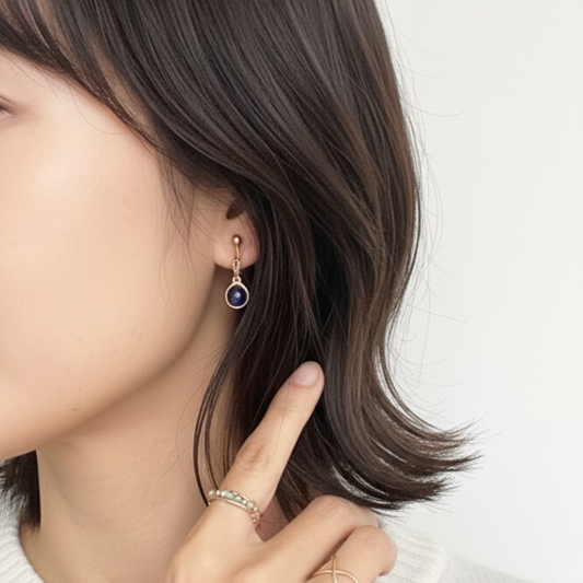 【★送料無料★】【14kgf金属アレルギー対応】〜12月の誕生石〜ラピスラズリのシンプル一粒イヤリング