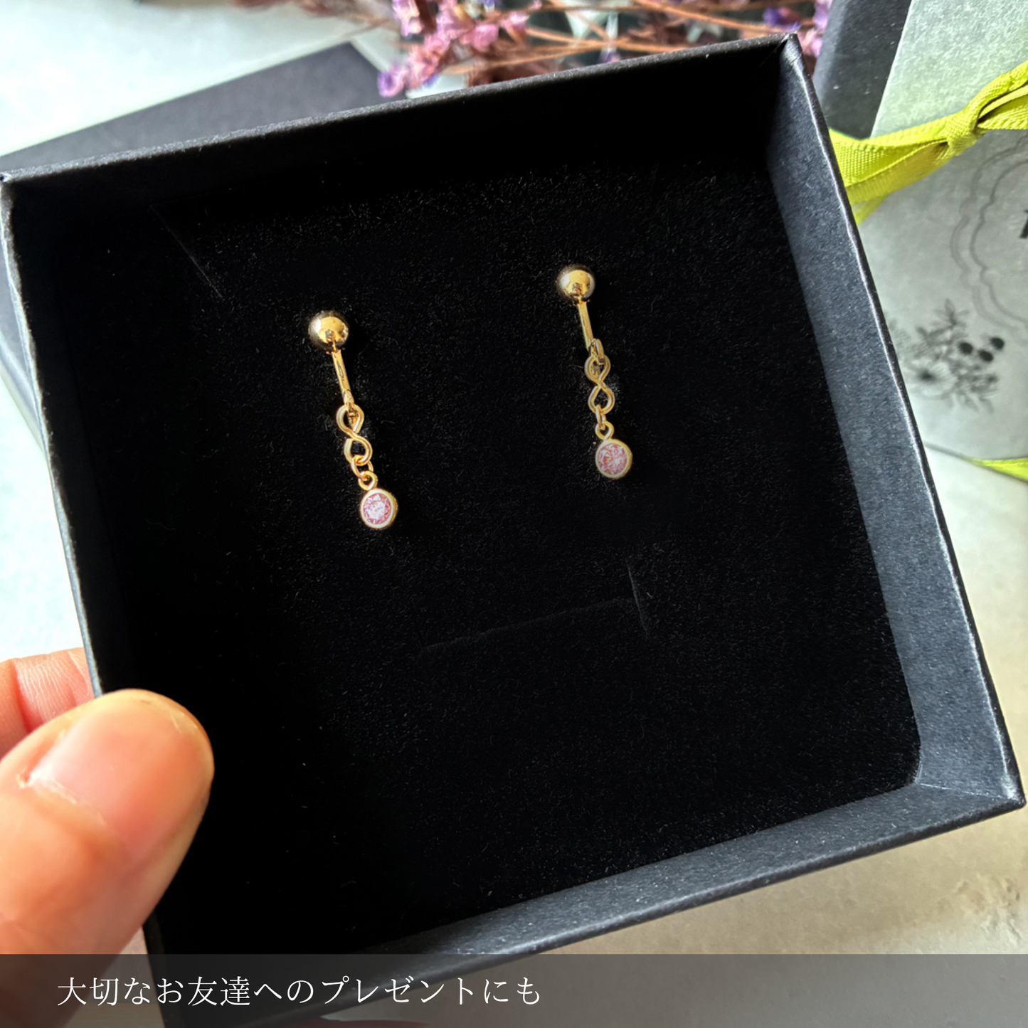 【★送料無料★】シンプルで上品、オフィスにも使える天然石イヤリング｜4月誕生石モアサナイト｜天然石アクセサリー｜14kgf金属アレルギー対応