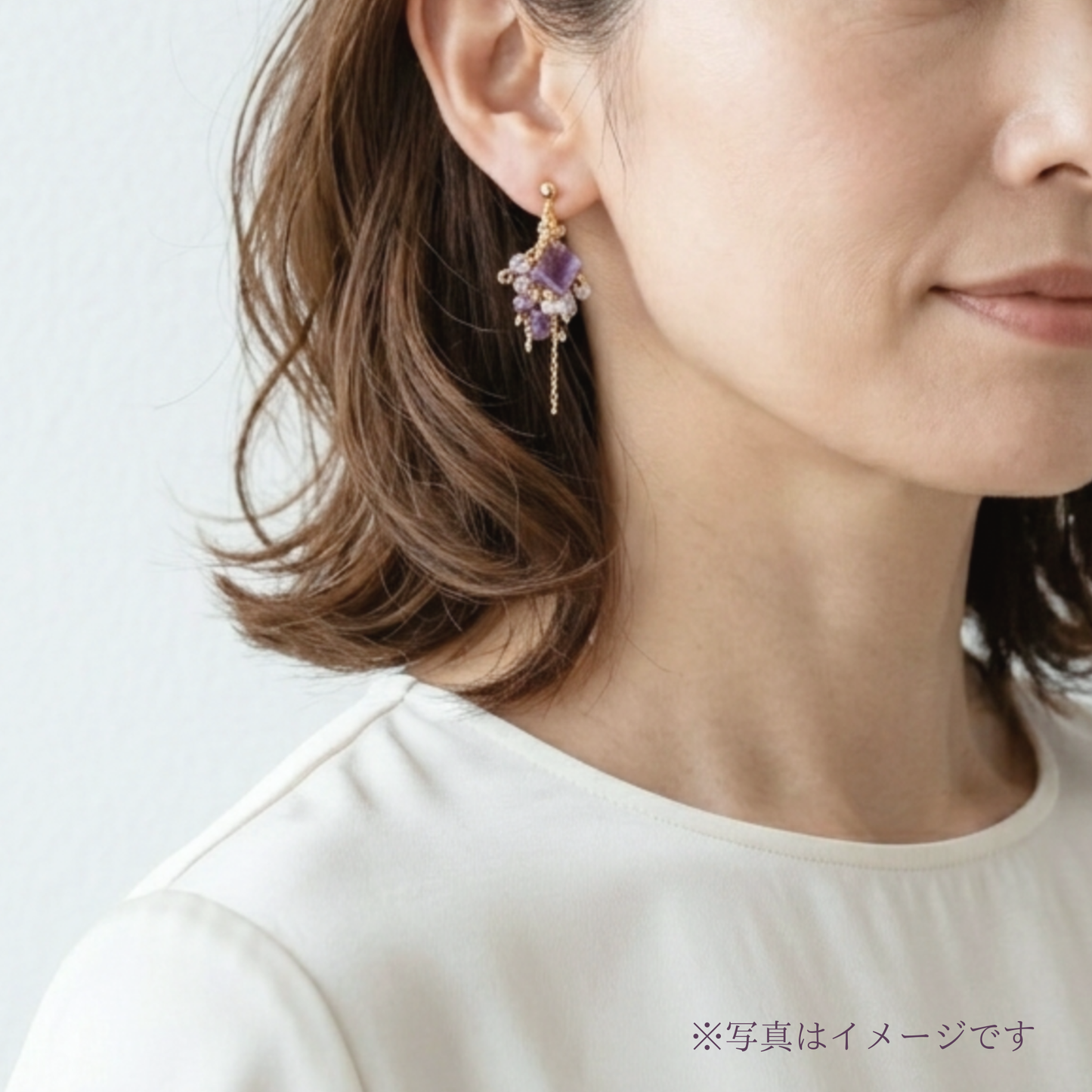 【★送料無料★】【14kgf金属アレルギー対応】 〜2月の誕生石〜 藤の花揺れるアメジストイヤリング