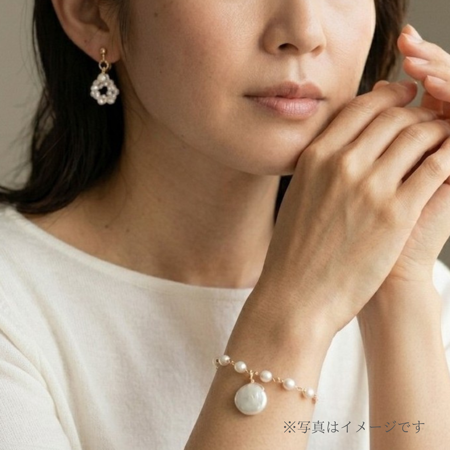 【★送料無料★】6月誕生石｜淡水パール イヤリング｜14kgf 上品で静かな輝き ふわふわリースデザイン