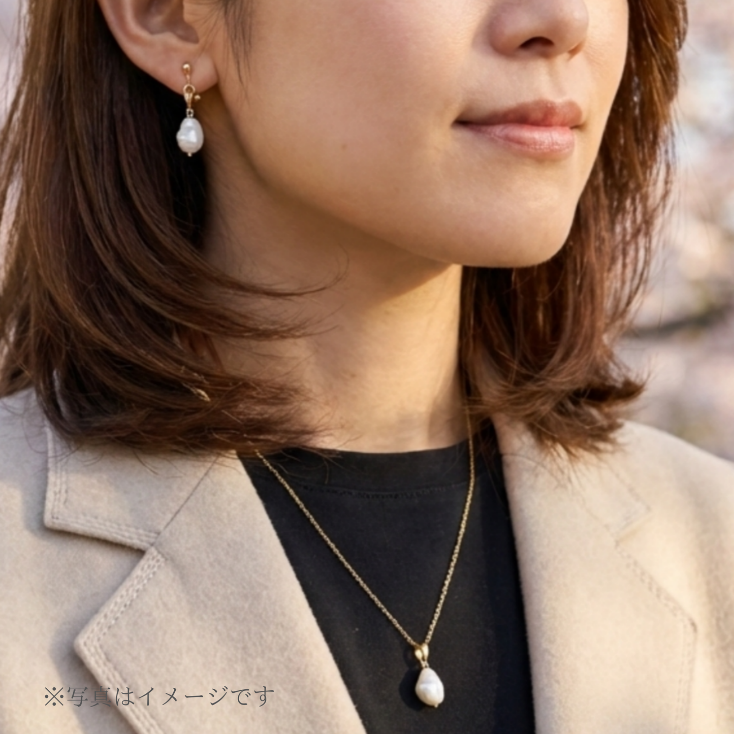 【★送料無料★】卒入学・結婚式に〜上質な淡水パールの一粒イヤリングとネックレスのセットアクセサリー