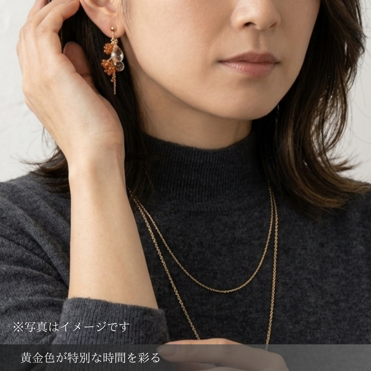 秋の定番・金木犀モチーフイヤリング ｜ヘソナイト×クリスタル｜天然石アクセサリー｜40代｜14kgf金属アレルギー対応