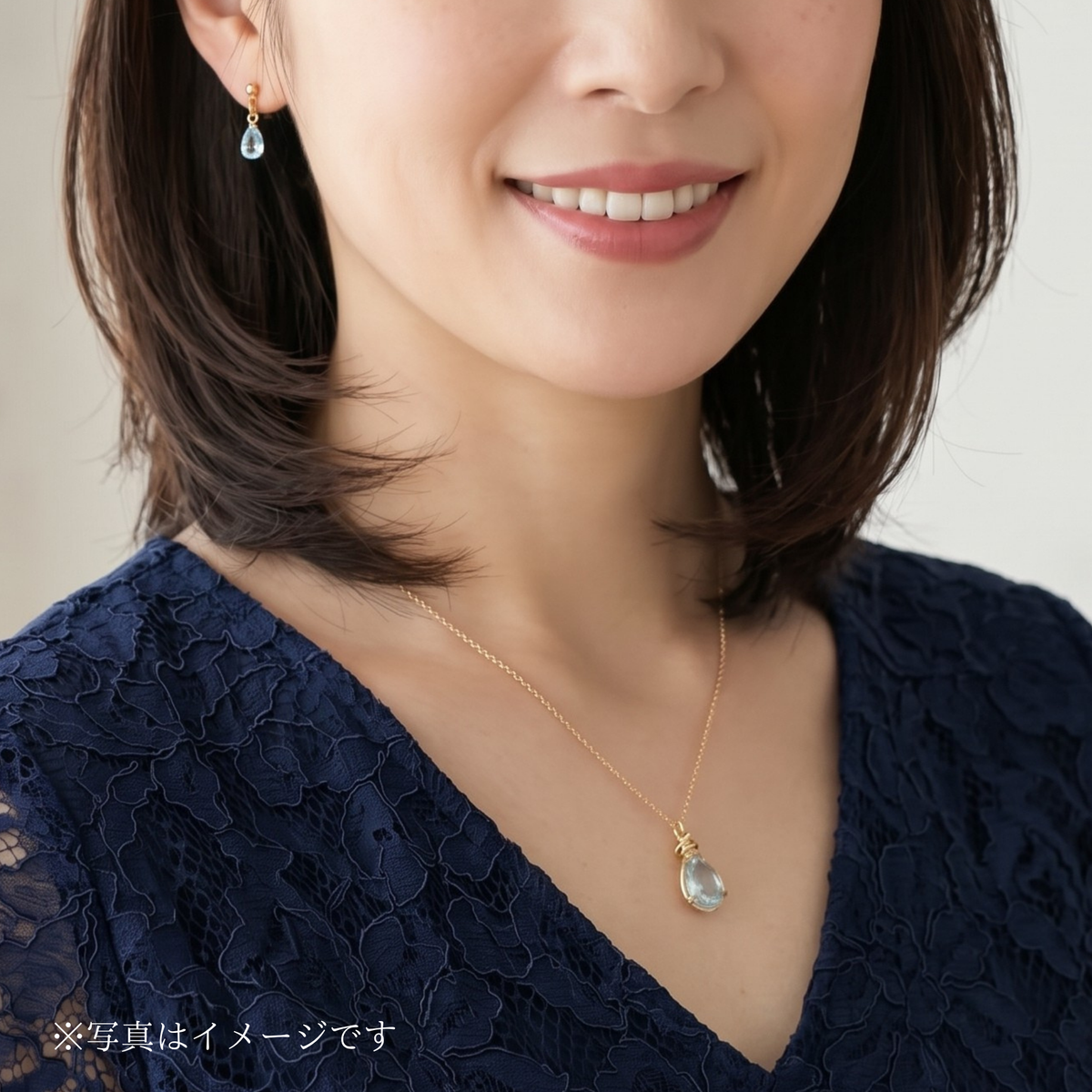 【送料無料】宝石品質｜スカイブルートパーズ 一粒イヤリング＆ネックレスセット｜上品｜天然石｜40代｜14kgf