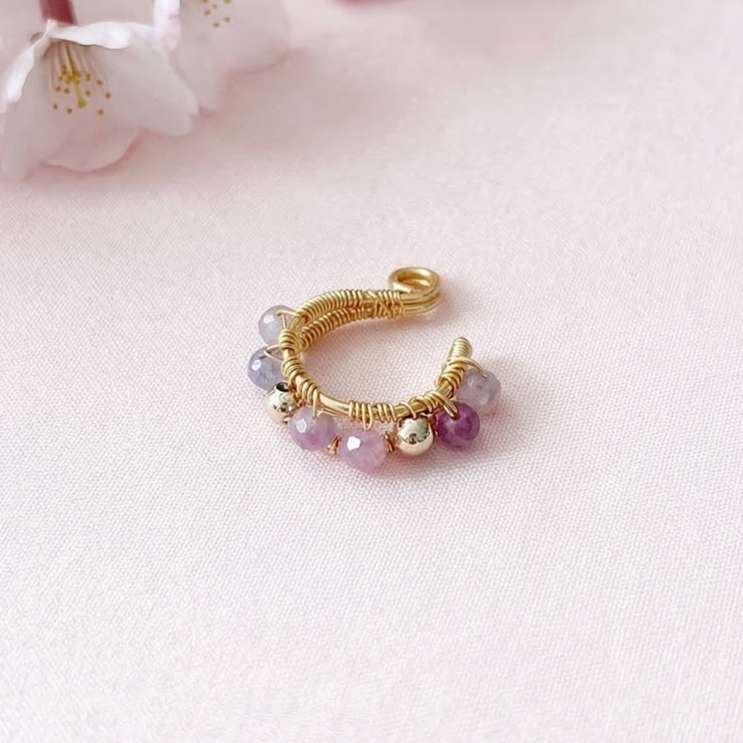 【14kgf金属アレルギー対応】〜選べる天然石〜トルマリンシリカのイヤーカフ