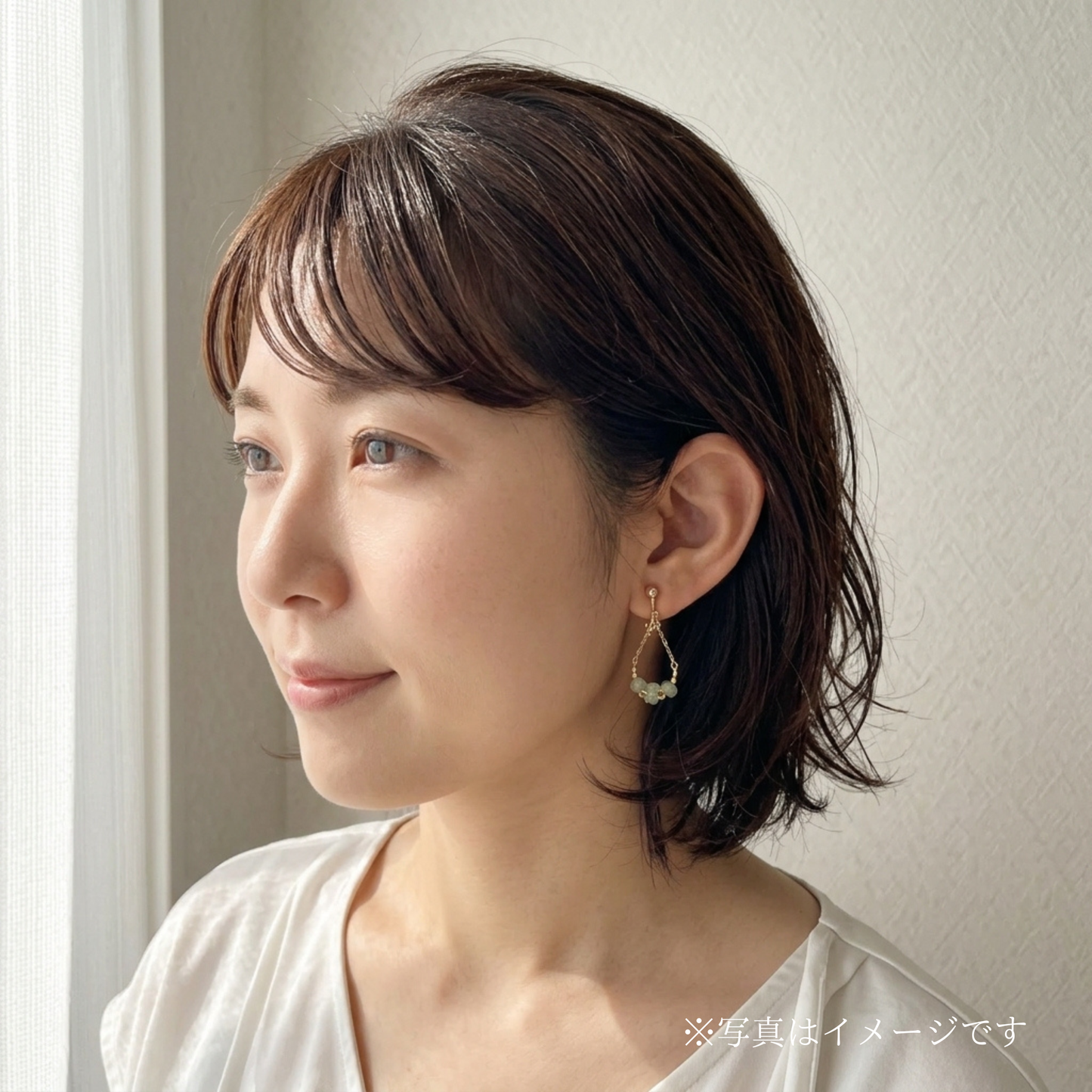【★送料無料★】グリーンアパタイトの揺れるチェーンイヤリング｜天然石｜上品｜大人可愛い｜ギフトにも｜14kgf金属アレルギー対応
