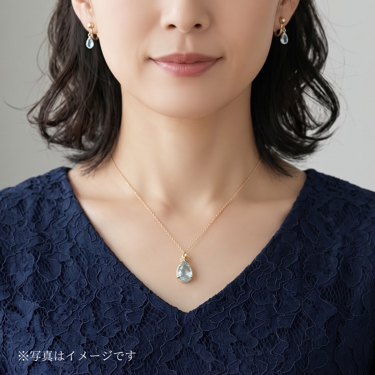 【送料無料】宝石品質｜スカイブルートパーズ 一粒イヤリング＆ネックレスセット｜上品｜天然石｜40代｜14kgf