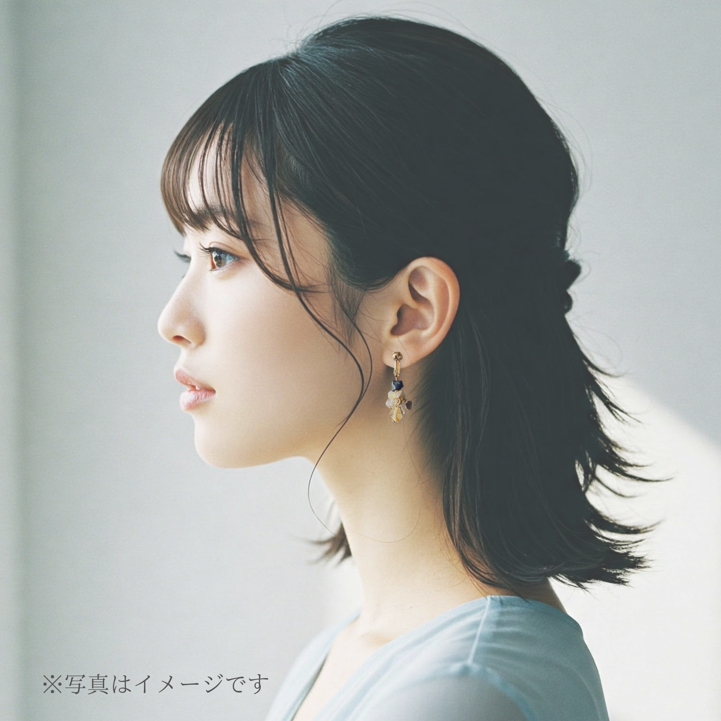 【★送料無料★】【14kgf金属アレルギー対応】ブルーカラーオパールとシトリンのイヤリング