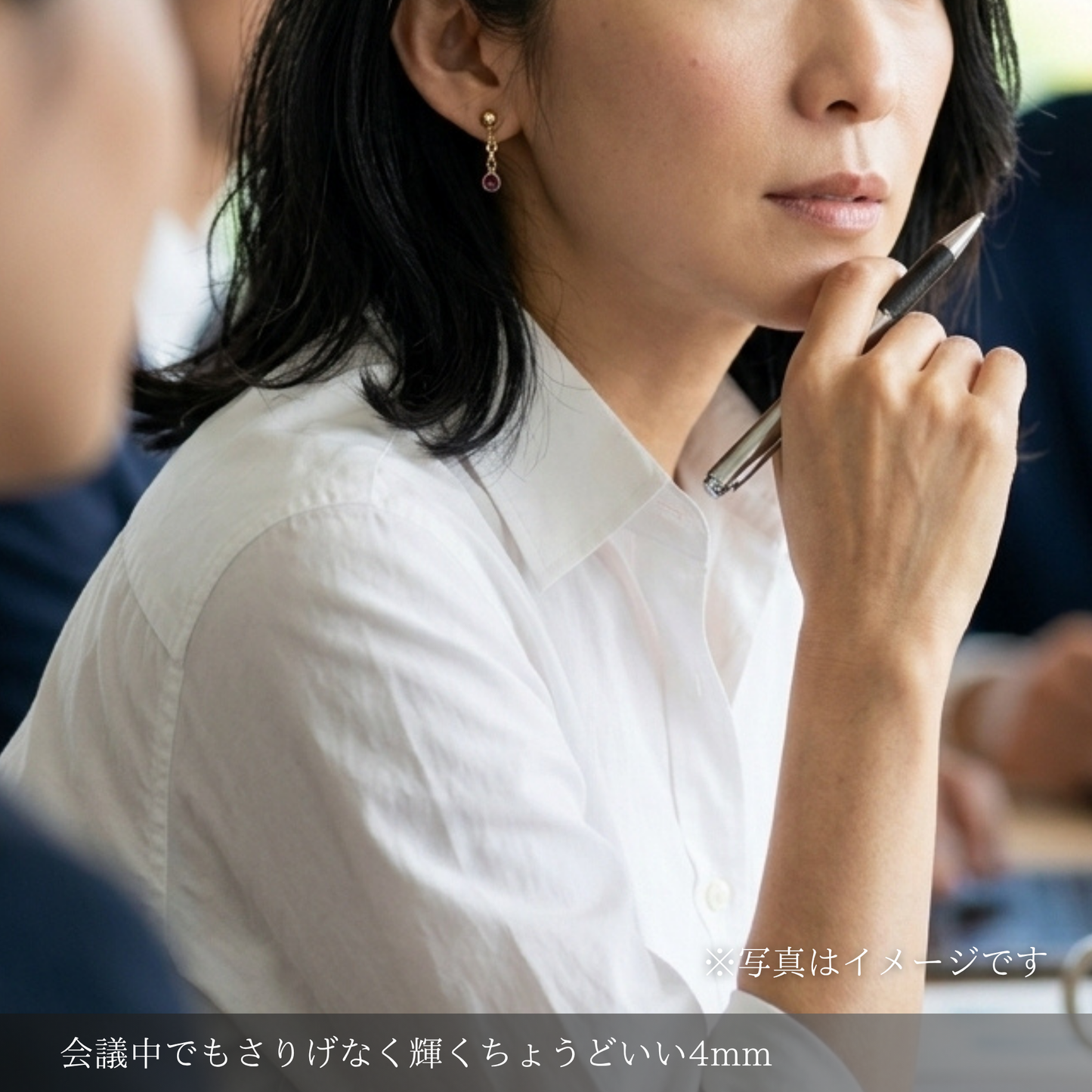 シンプルで上品、オフィスにも使える天然石イヤリング｜7月誕生石ルビー｜天然石アクセサリー｜14kgf