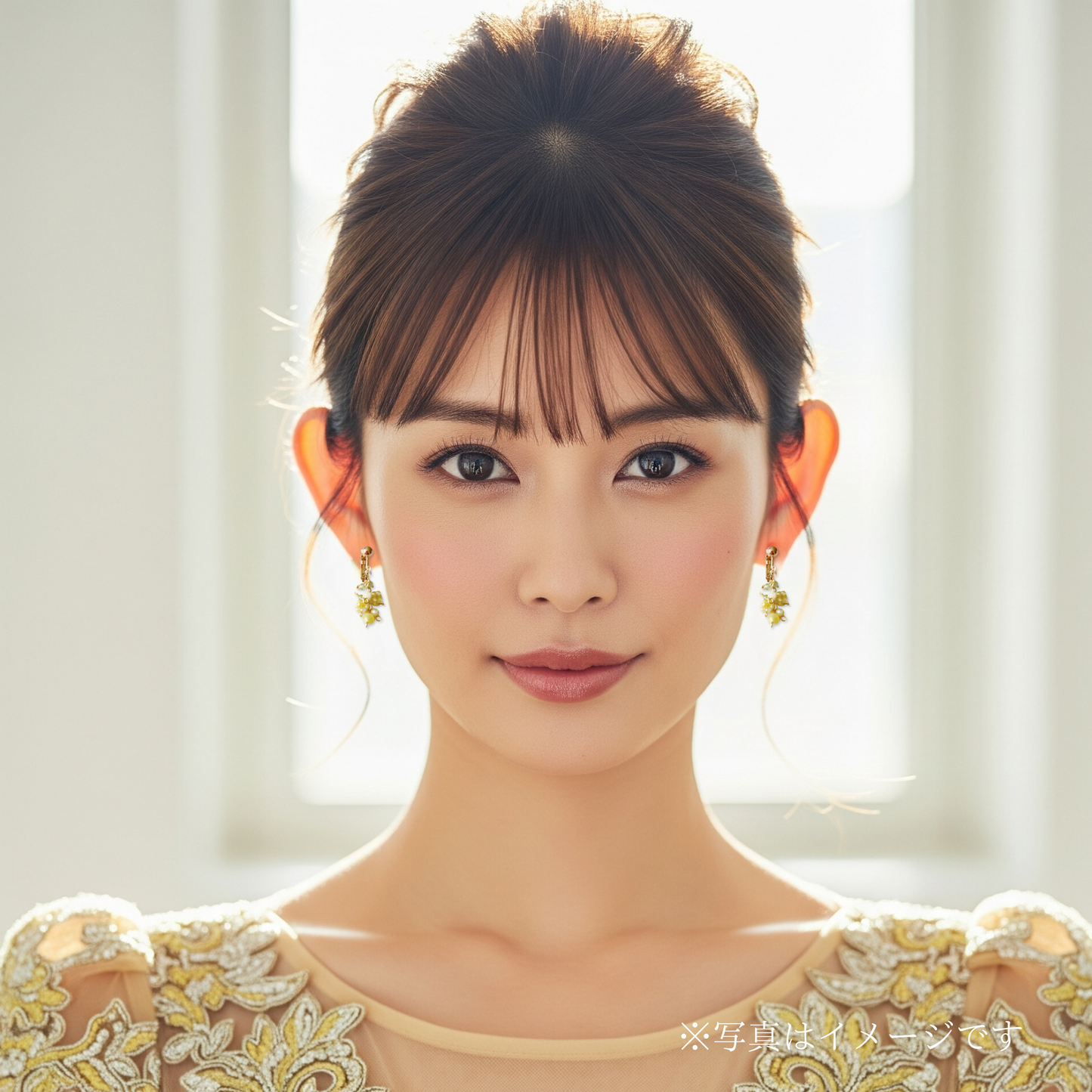【★送料無料★】〜プレゼントにも♪〜ふわふわミモザのイエローオパールイヤリング　天然石【14kgf】
