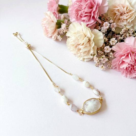 送料無料【✦14kgf金属アレルギー対応✦】天然石 桜の季節限定･:*チェリーブロッサムアゲートのブレスレット