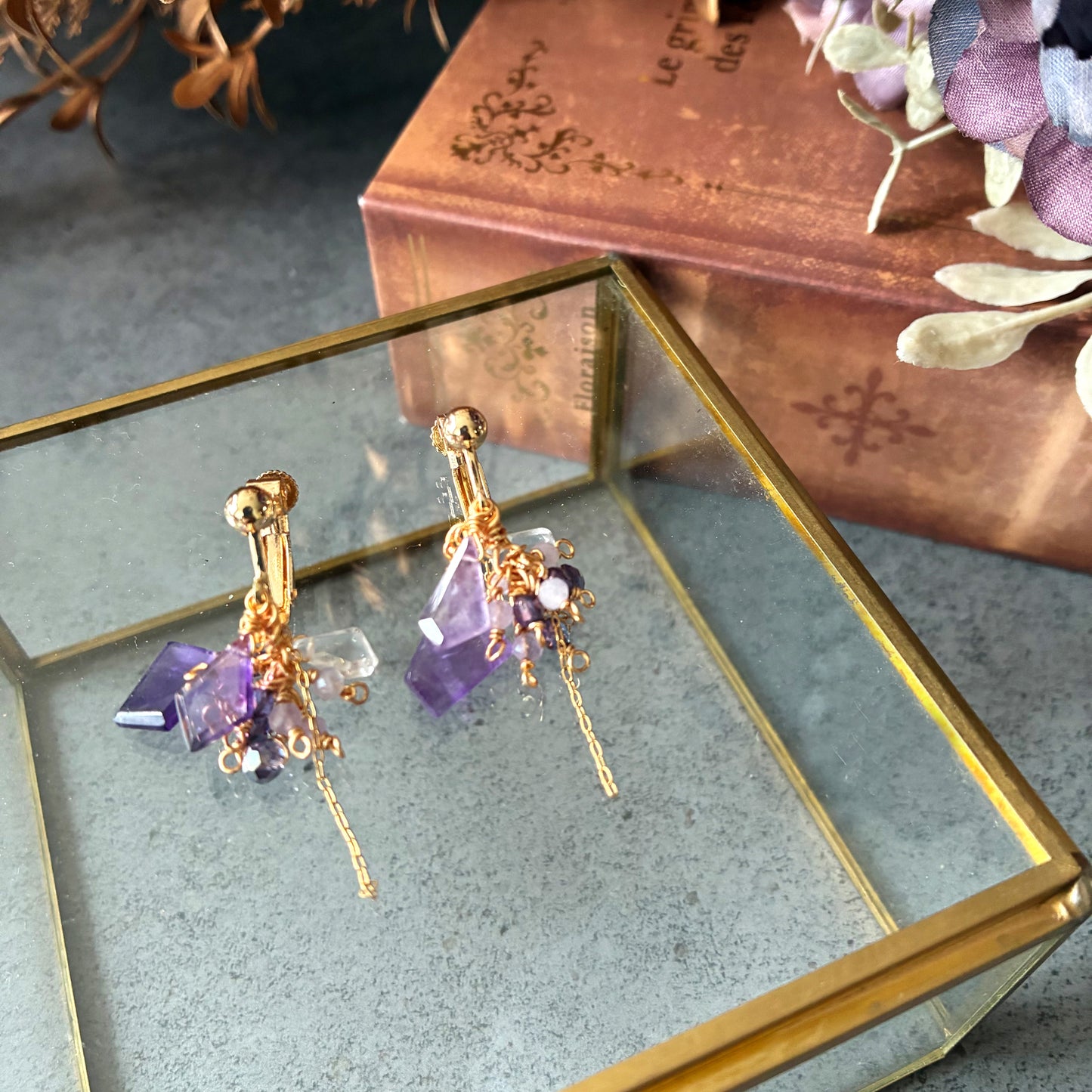 【★送料無料★】【14kgf金属アレルギー対応】 〜2月の誕生石〜 藤の花揺れるアメジストイヤリング