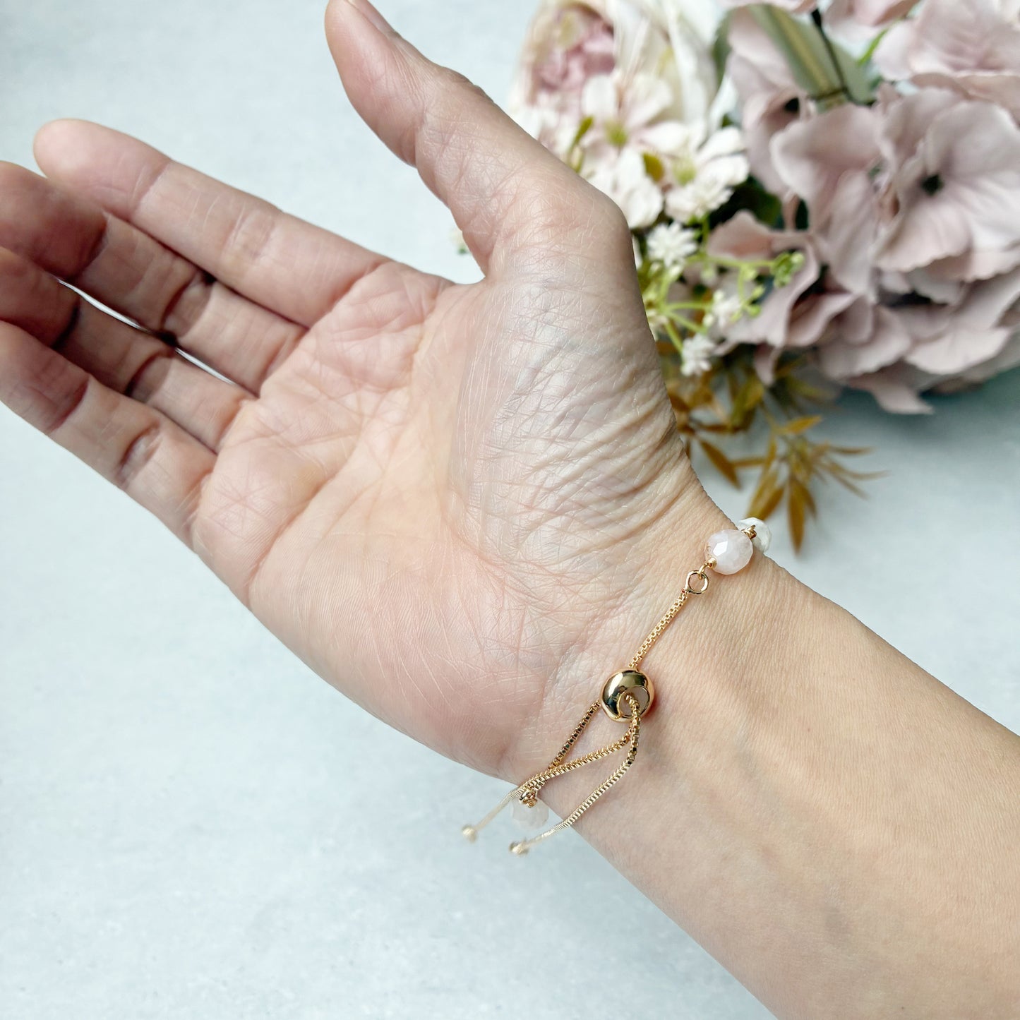 送料無料【✦14kgf金属アレルギー対応✦】天然石 桜の季節限定･:*チェリーブロッサムアゲートのブレスレット