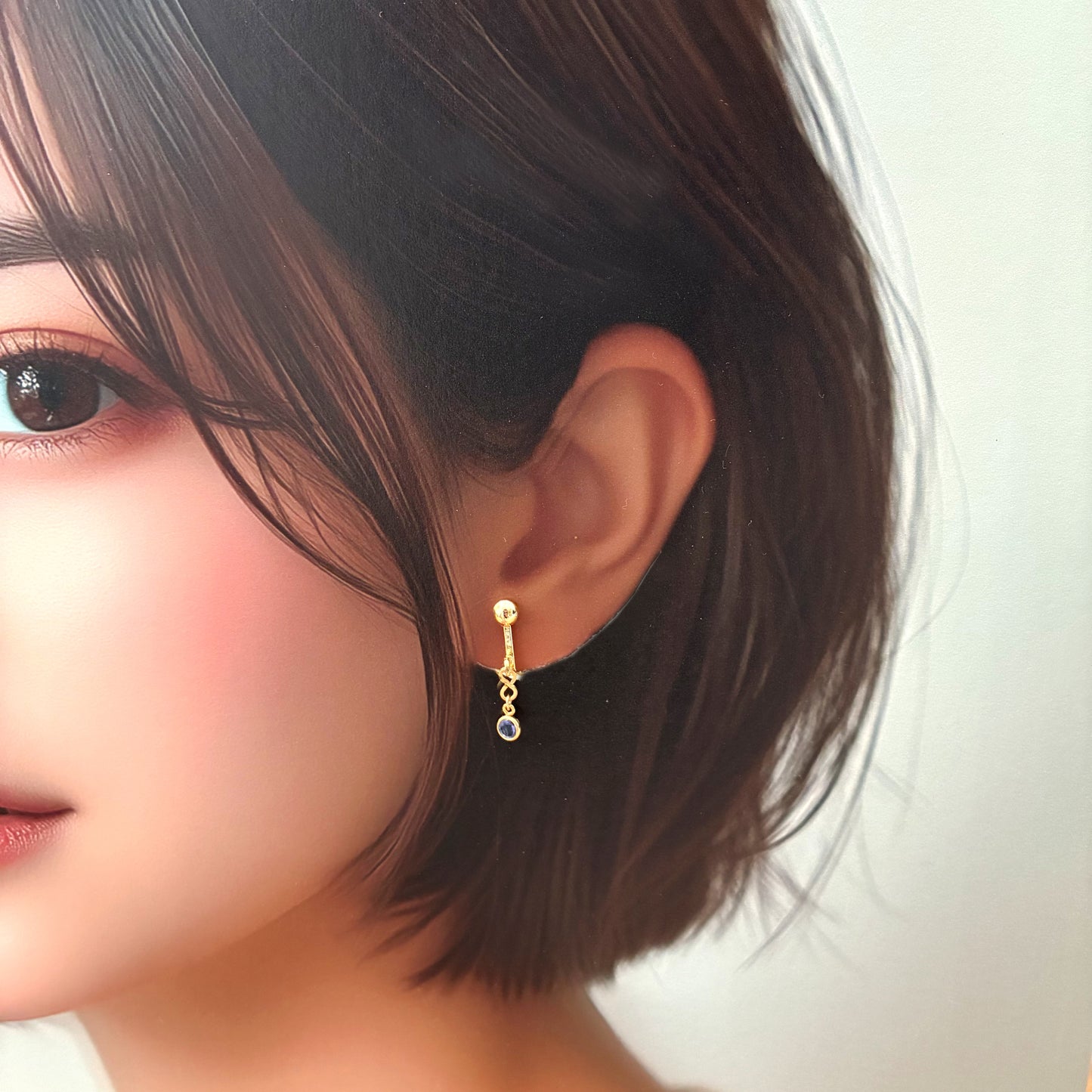【★送料無料★】シンプルで上品、オフィスにも使える天然石イヤリング｜3月誕生石アイオライト｜天然石アクセサリー｜14kgf金属アレルギー対応