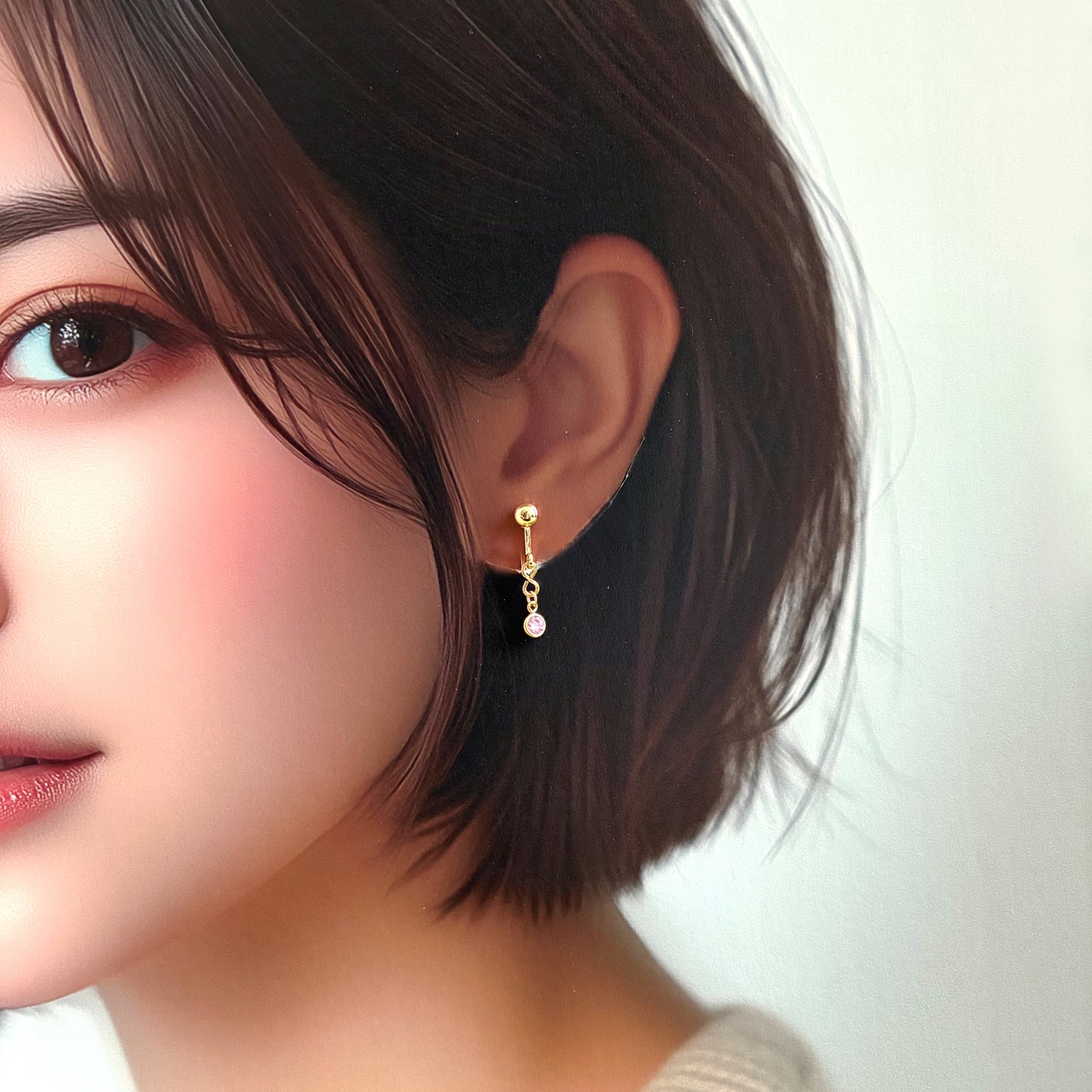 【★送料無料★】シンプルで上品、オフィスにも使える天然石イヤリング｜4月誕生石モアサナイト｜天然石アクセサリー｜14kgf金属アレルギー対応