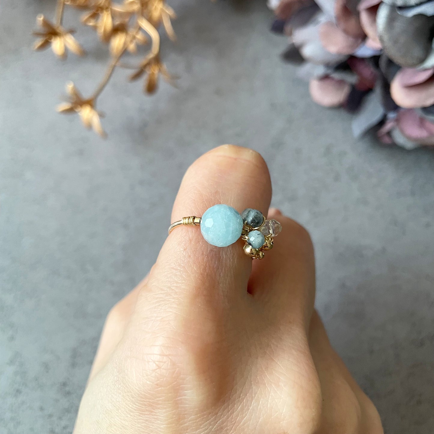 【★送料無料★】〜3月の誕生石〜とろけるミルキーブルーのアクアマリンのリング