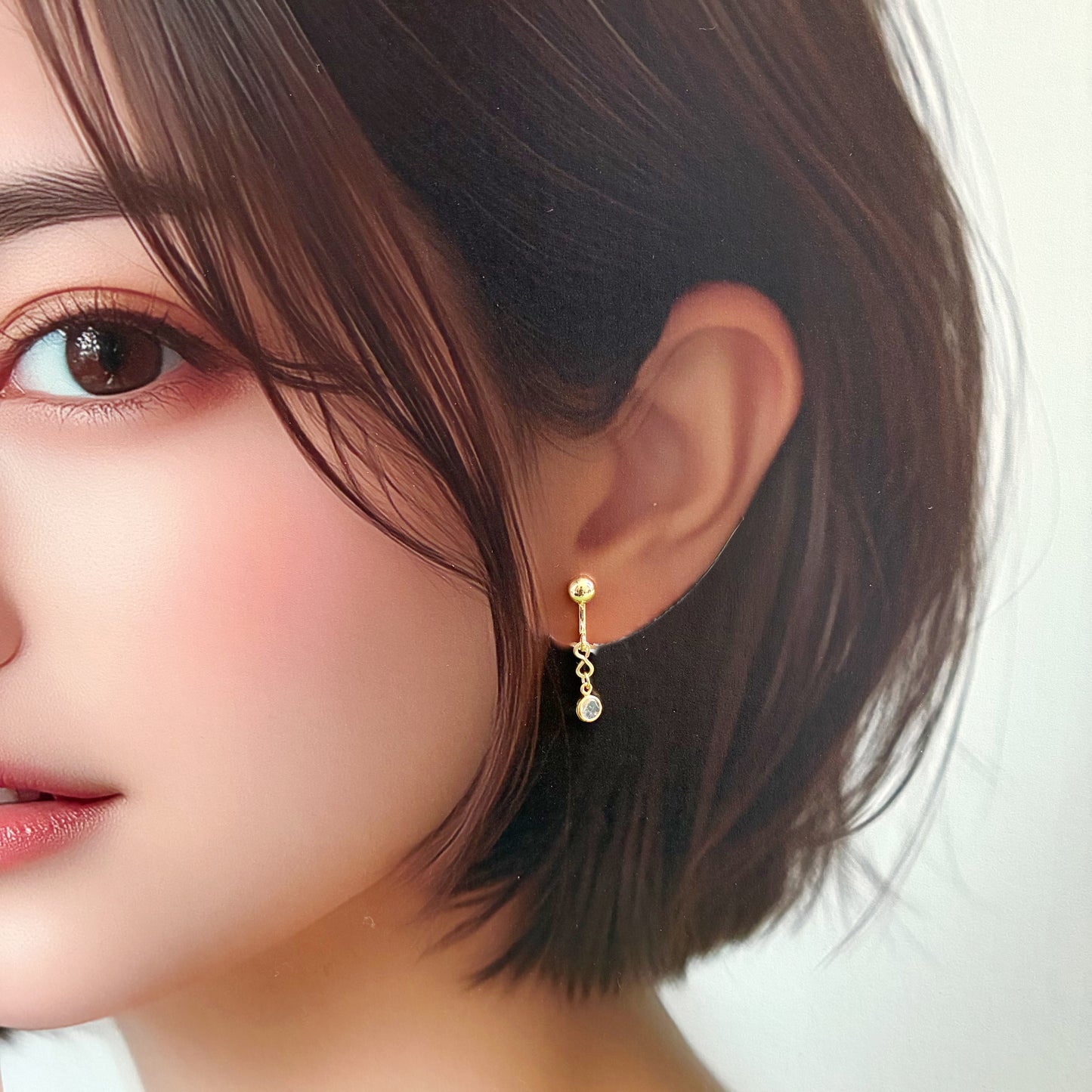 【★送料無料★】シンプルで上品、オフィスにも使える天然石イヤリング｜6月誕生石ムーンストーン｜天然石アクセサリー｜14kgf