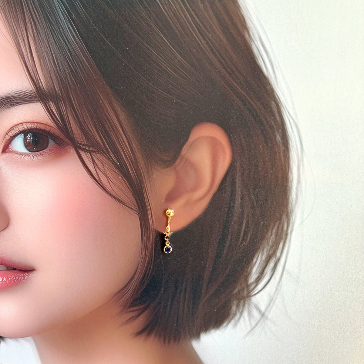 シンプルで上品、オフィスにも使える天然石イヤリング｜9月誕生石サファイア｜天然石アクセサリー｜14kgf｜40代
