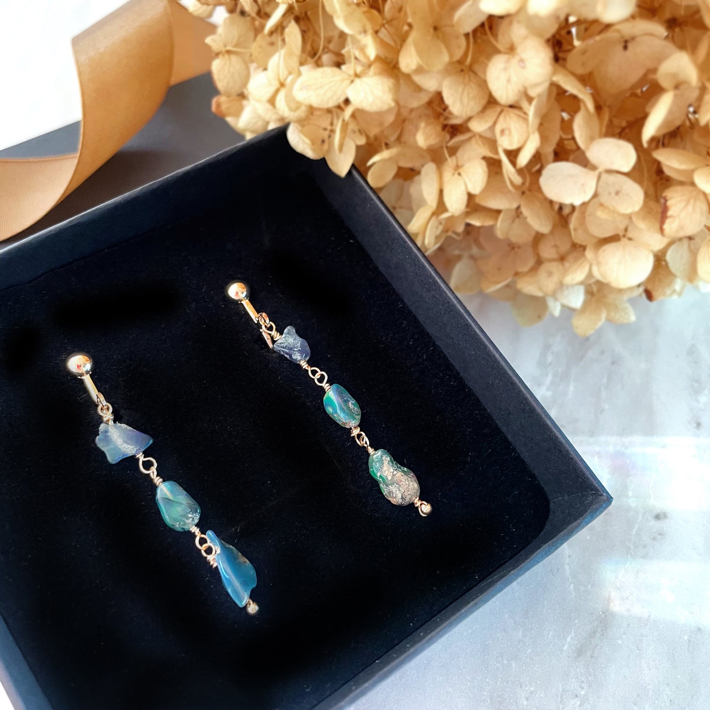 【★送料無料★】【14kgf金属アレルギー対応】10月の誕生石ブルーカラーオパールのセットアクセサリー