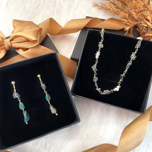 【★送料無料★】【14kgf金属アレルギー対応】10月の誕生石ブルーカラーオパールのセットアクセサリー