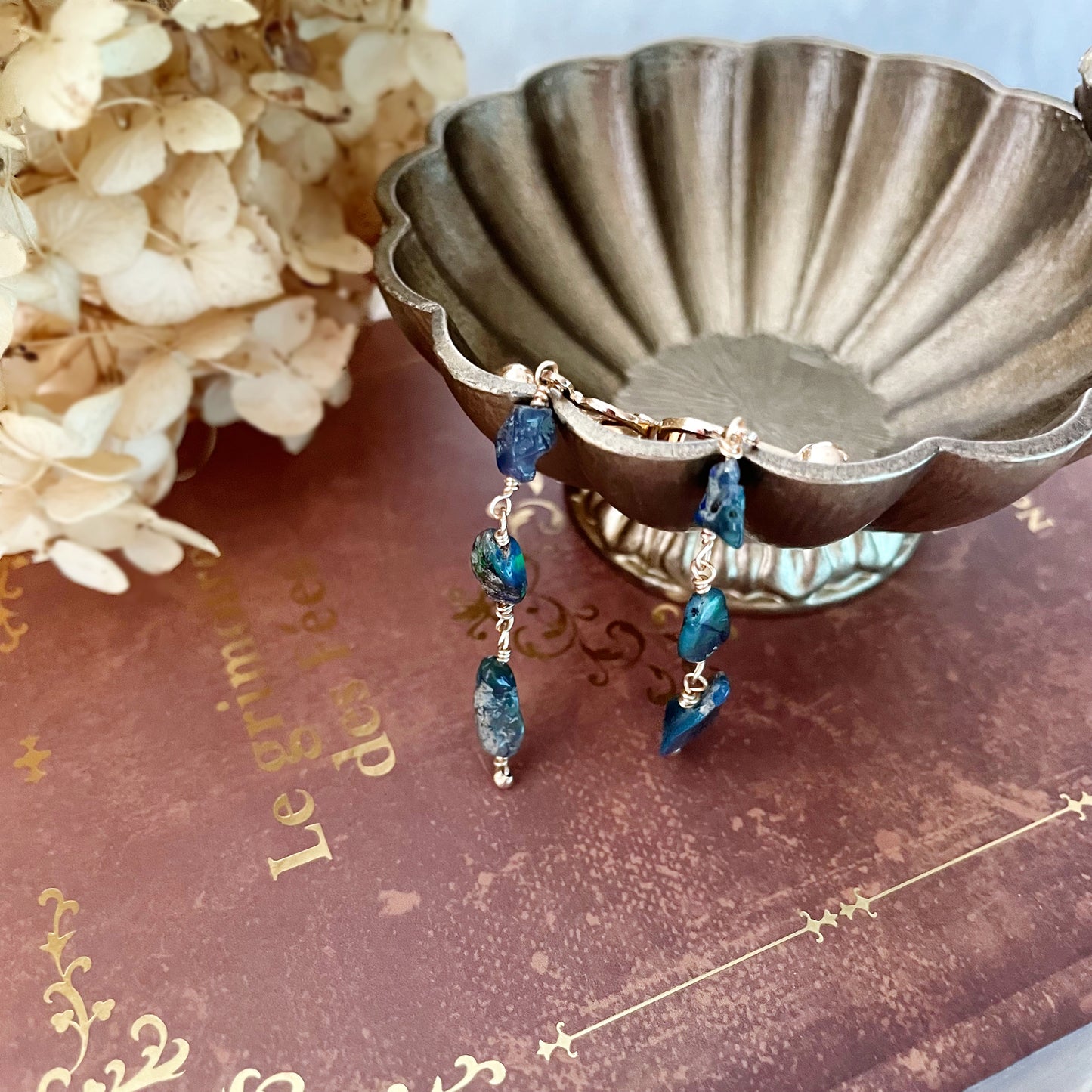 【★送料無料★】【14kgf金属アレルギー対応】10月の誕生石ブルーカラーオパールのセットアクセサリー