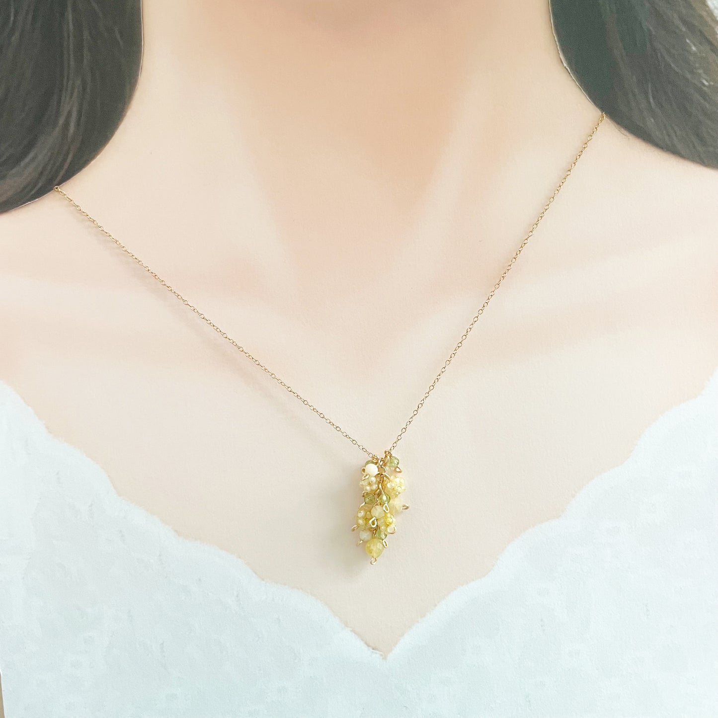 【★送料無料★】【✦14kgf金属アレルギー対応✦】天然石　〜10月の誕生石〜ふわふわミモザのイエローオパールネックレス