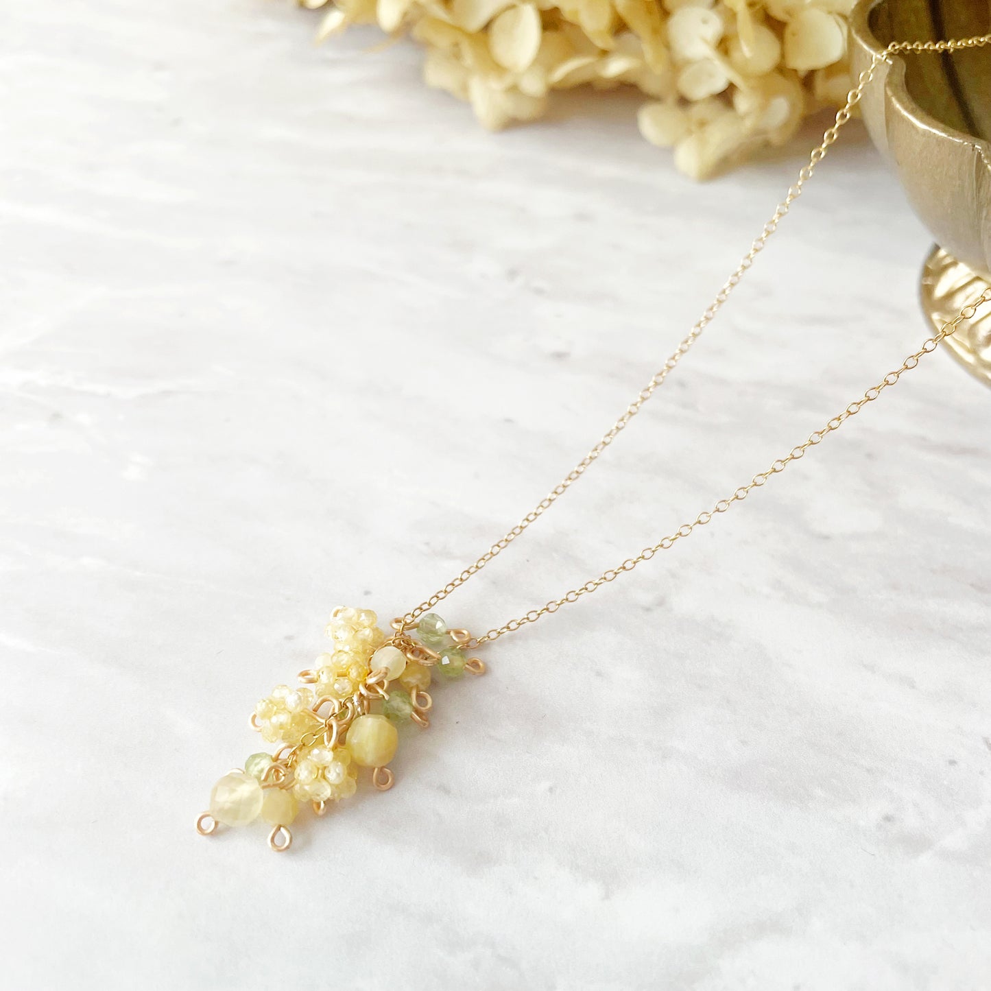 【★送料無料★】【✦14kgf金属アレルギー対応✦】天然石　〜10月の誕生石〜ふわふわミモザのイエローオパールネックレス