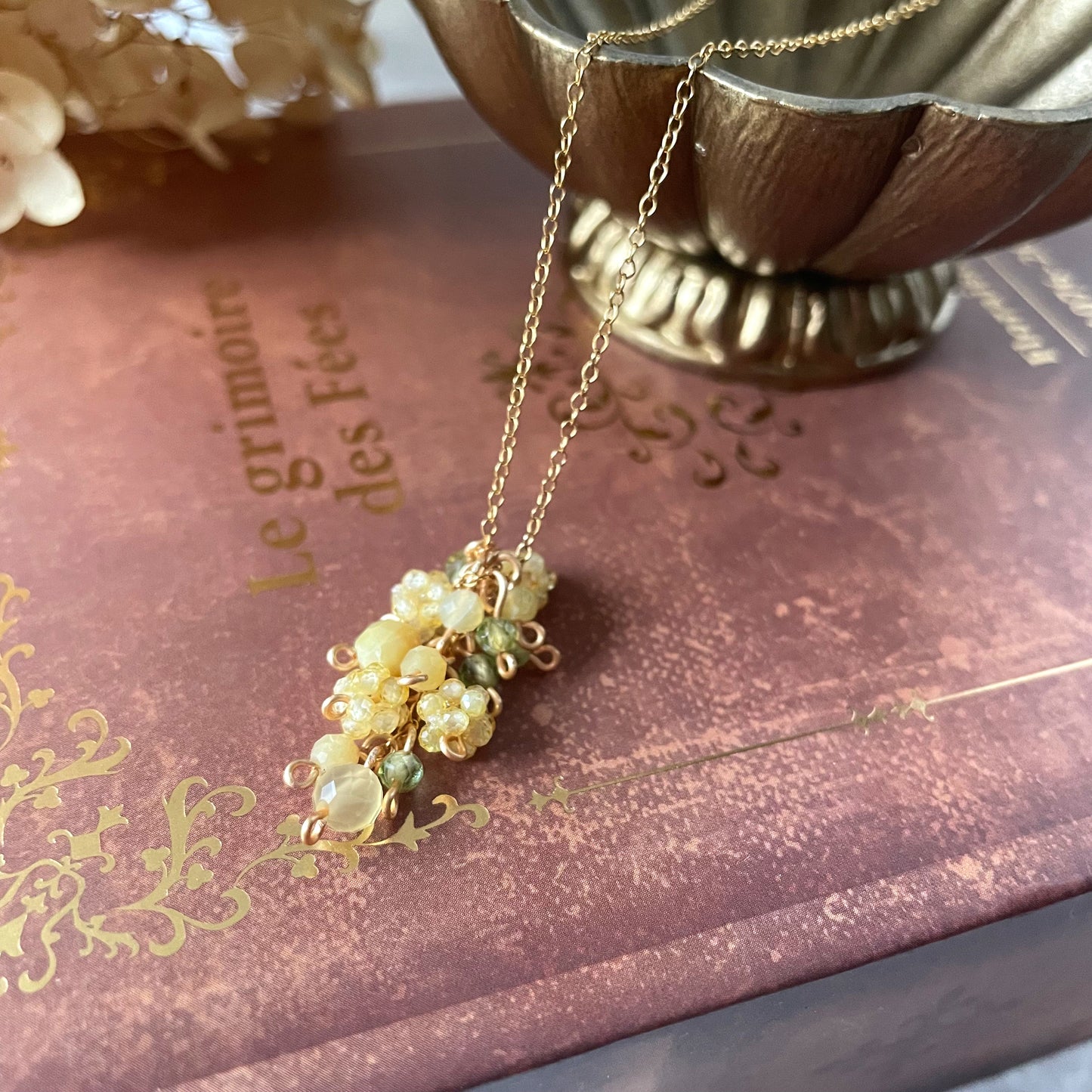 【★送料無料★】【✦14kgf金属アレルギー対応✦】天然石　〜10月の誕生石〜ふわふわミモザのイエローオパールネックレス