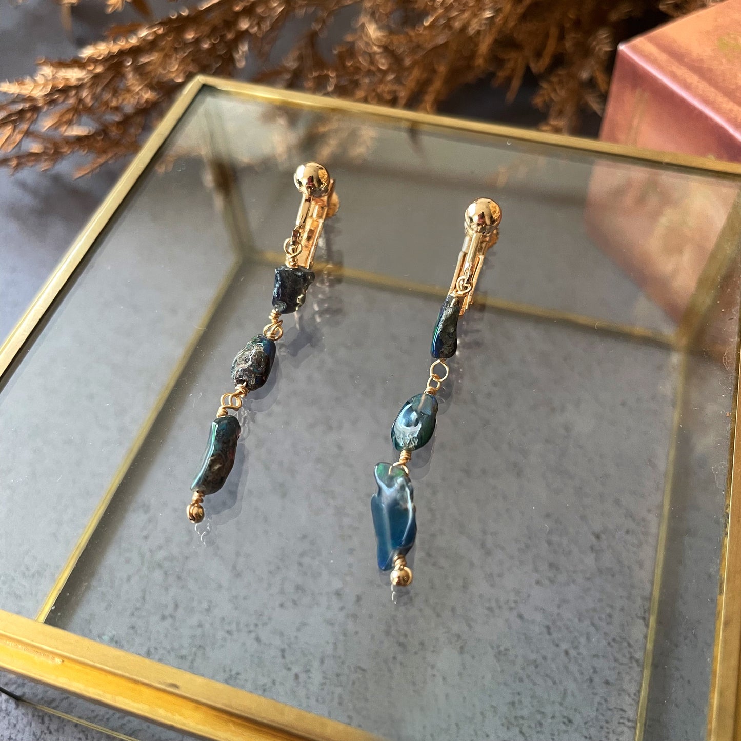 【★送料無料★】【14kgf金属アレルギー対応】10月の誕生石ブルーカラーオパールのセットアクセサリー