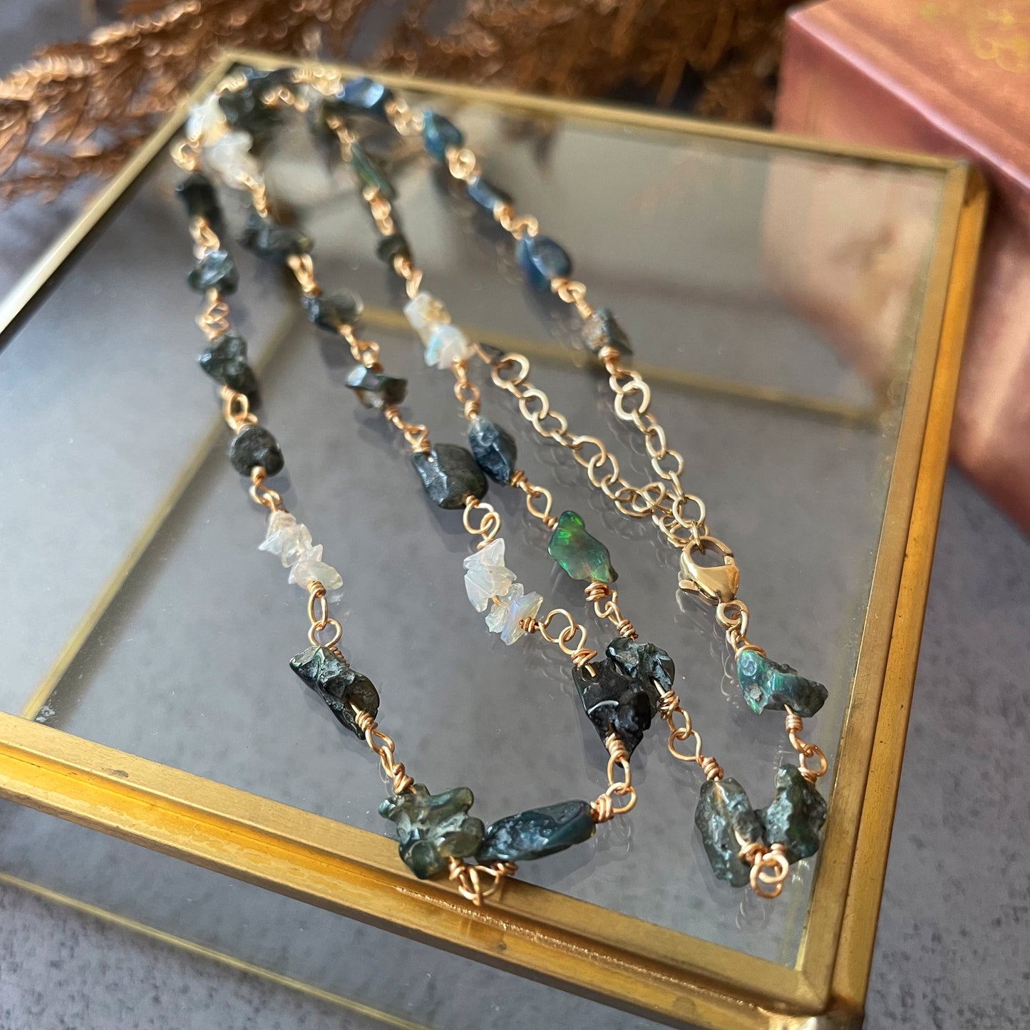 【★送料無料★】【14kgf金属アレルギー対応】10月の誕生石ブルーカラーオパールのセットアクセサリー