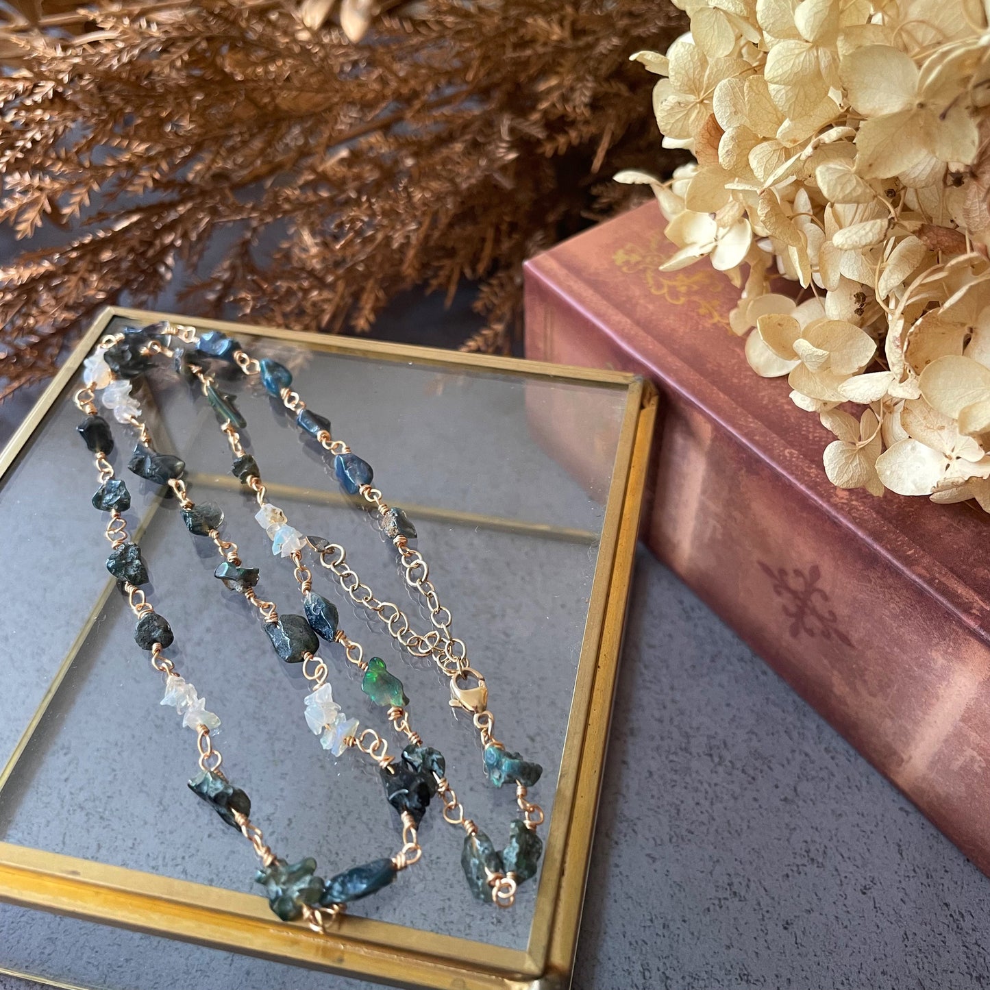 【★送料無料★】【14kgf金属アレルギー対応】10月の誕生石ブルーカラーオパールのセットアクセサリー