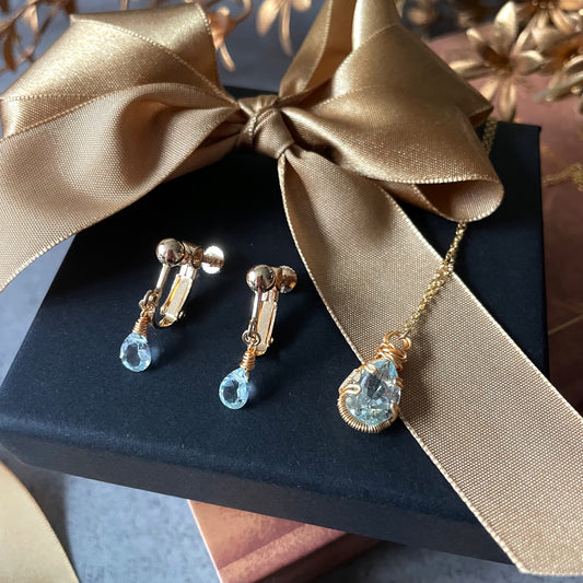 【★送料無料★】〜宝石品質の輝き〜1粒スカイブルートパーズのセットアクセサリー