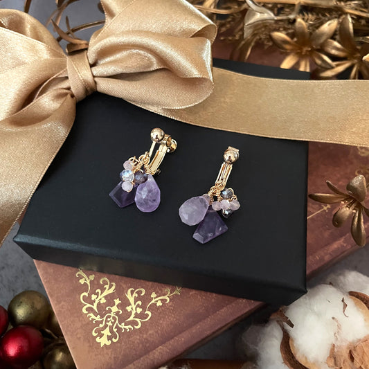 【★送料無料★】2月の誕生石〜優しい色合いが綺麗なラベンダーアメシストイヤリング　天然石【14kgf金属アレルギー対応】