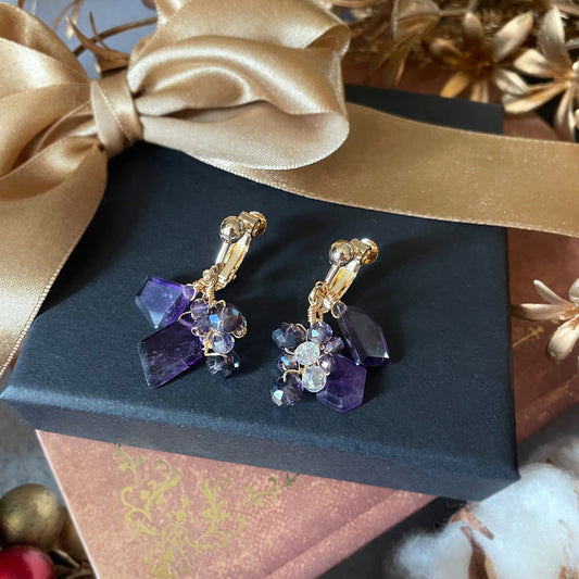 【★送料無料★】【14kgf金属アレルギー対応】2月の誕生石〜ふわり揺れるアメシストイヤリング