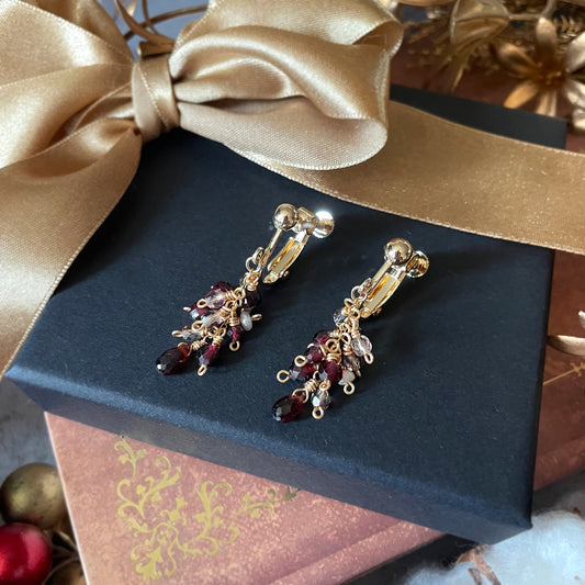 【★送料無料★】〜1月の誕生石〜冬に艶めくガーネットのシャンデリアイヤリング　天然石【14kgf】