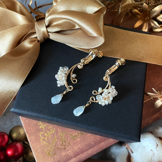 【★送料無料★】˚✧ウェディングシーンに˚✧〜6月の誕生石〜レインボームーンストーンの月のイヤリング