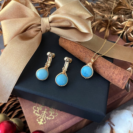 【★送料無料★】ラリマーのイヤリングとネックレスの2点セットアクセサリー